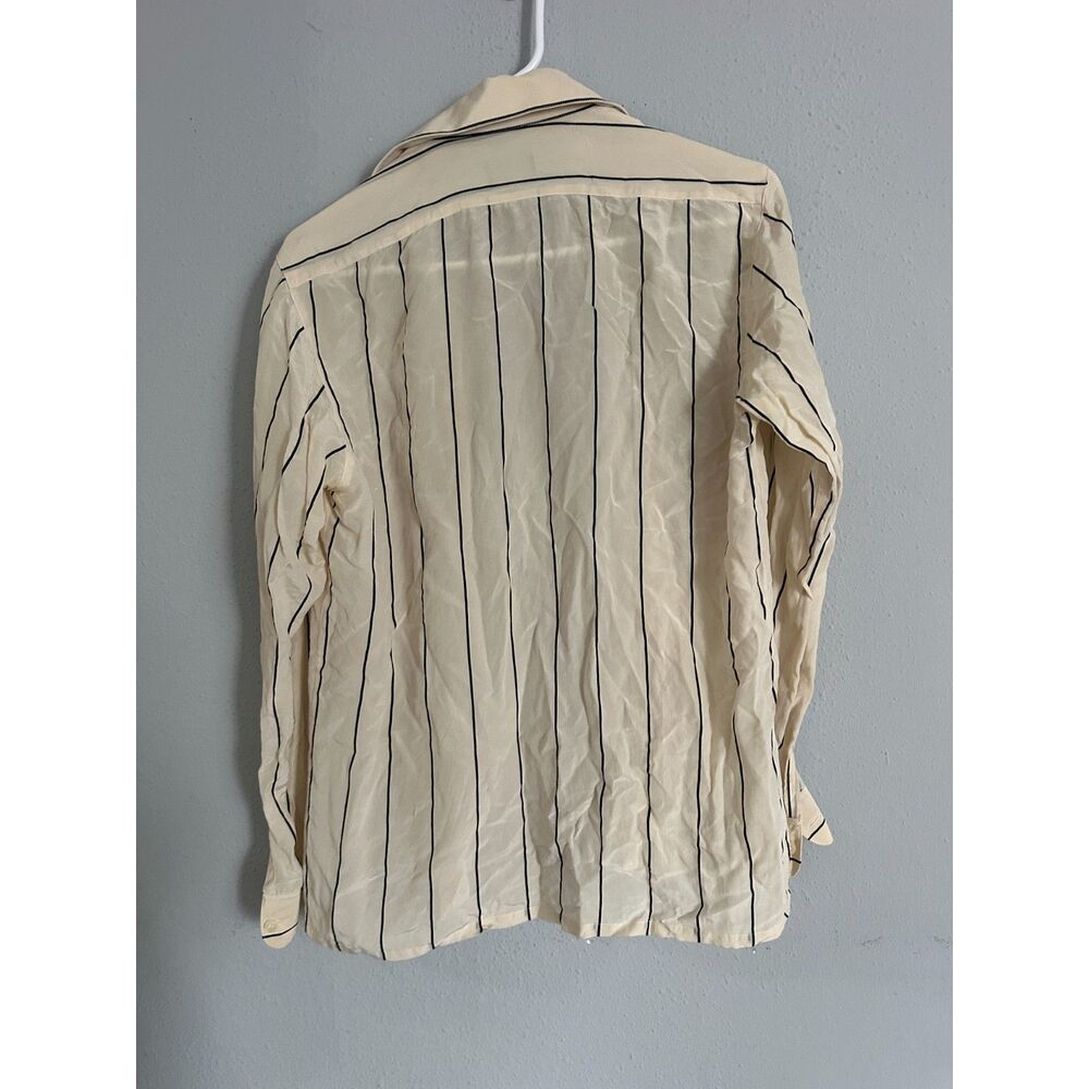 Vintage Bocci 100% Silk Striped Button Up Shirt Women's S Cream Black - Picture 3 of 8